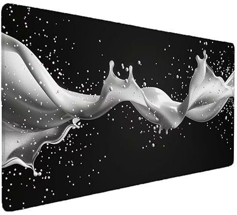 Tapis de Souris Blanc, Liquide Tapis de Souris Gamer XXL 1500x800x3mm Étanche Antidérapante Mouse Pad avec Coutures sur Les Bords - sous Main Bureau - Accessoire Bureau, pour Gamer, PC, Portable C-1