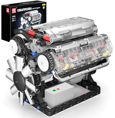 Mould King 10088 Technik Motor Bausteine Modell, Engine Modellbausatz Klemmbausteine für Erwachsene, MOC Benzinmotor als Spielzeug/Geschenk/Sammlerstücke (552 Teile)