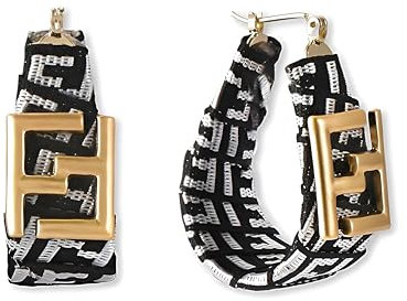 Schicke schwarz-weiße Stoff-Ohrringe mit Buchstabe F, personalisierbar, luxuriös, leichte Kreolen, übertriebenes Geschenk für Frauen, Einheitsgröße, Kupfer, Zirkonia