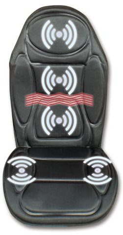 Cuscino massaggiante dal design ergonomico, che unisce la fuzione massaggiante di 5 motori vibranti, a quella riscaldante di un cuscinetto lombare.