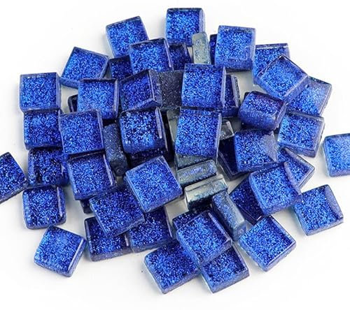 100g Crystal Glitter Mosaic Tiles Square Glass Mosaic Tiles,Dark Blue Glass Pieces for DIY Art Craft