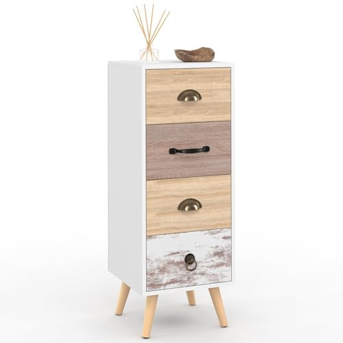 IDMarket - Mueble auxiliar 4 cajones Bahia 30 cm trapeador escandinavo para entrada de baño