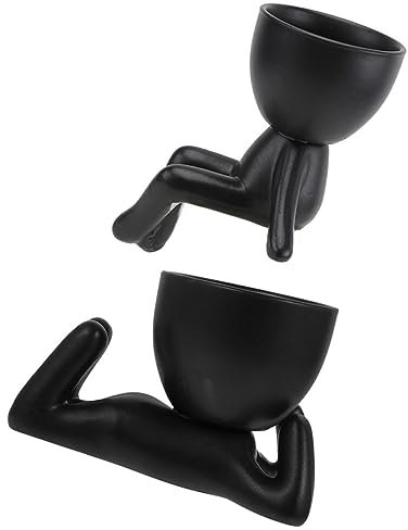 CIYODO 2 Stücke Menschenform Keramik Blumentopf für Sukkulenten Lustige Pflanztöpfe Kleine Figuren für Innenbereich und Heimdekoration