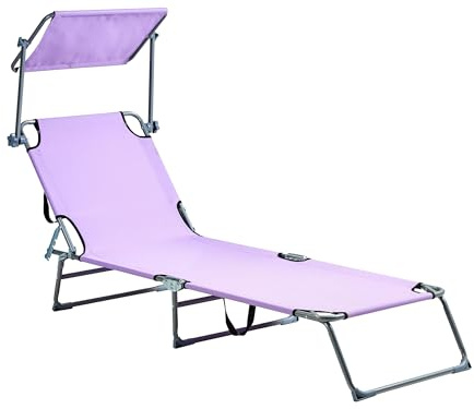 Beliani Garden Patio Reclining Sun Lounger with Canopy Steel Foldable Violet Foligno