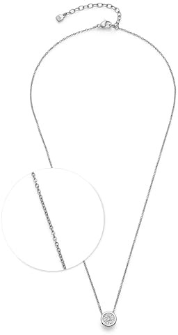 JEWELS BY LEONARDO Halskette Catherine • feine Anker-Kette aus silberfarbenem Edelstahl • runder Anhänger besetzt mit Zirkonia-Steinchen • 45-50 cm Länge • Schmuck Geschenk für Frauen • 025402