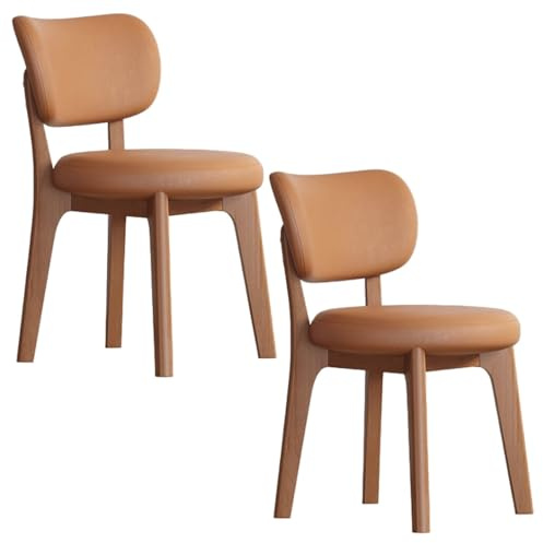 YVYKFZD Esszimmerstühle Set, Esszimmerstuhl ohne Armlehnen, Küchenstuhl mit geschwungener Rückenlehne, gepolsterter Küchenstühle aus Leder, für Büros und Restaurants(Orange+Walnut,2PCS)