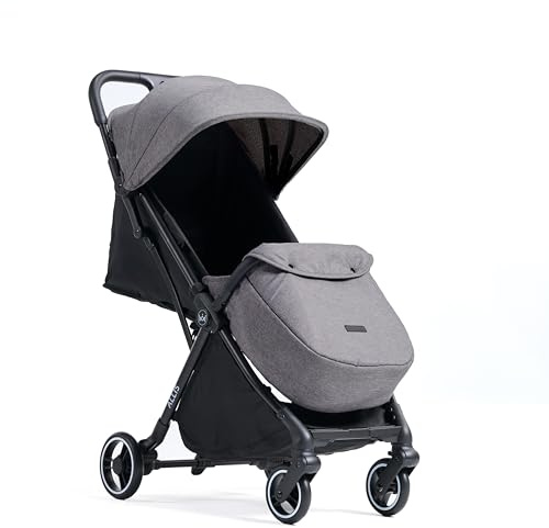 Allis Baby Flick Auto-Fold Stroller with Footmuff & Raincover, Grey | From Birth to 4 Years (22kg), Lightweight Stroller, Compact Pushchair, Reclining Seat, 5-point Harness, Puncture-proof Wheels