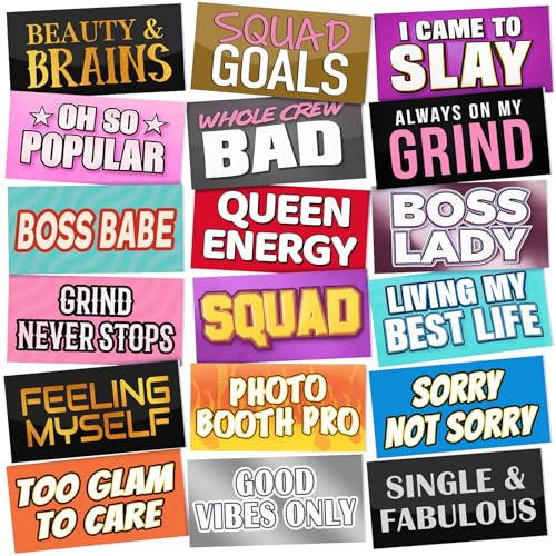 24 Designs Fun Photo Booth Props Fun Photo Booth Sign Decorations Double Sided 11x5.5 Inch Funny Props for Photoshoot DIY Water Proof Selfie Signs PVC Multi Color Printing for Party Supplies