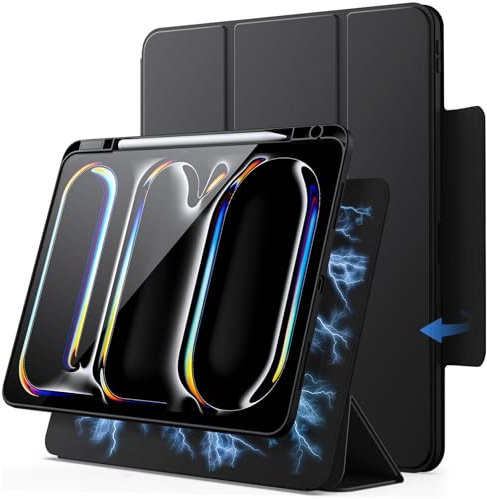 JETech Coque Détachable Magnétique pour iPad Pro 11 M5/M4, Noir | Pour 2025/2024 Modèle, Étui Housse Couvercle Rotatif, Support Portrait/Paysage, Vue d'Écran Surélevée