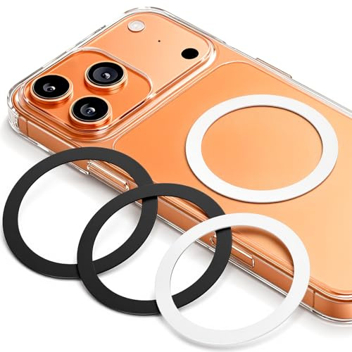 WONLIVE für MagSafe Metallring Aufkleber, für MagSafe Auto Halter/Zubehör | Starker Kleber Metall Ring, Metall Ring für Handyhülle, Kompatibel mit iPhone 17-12, Samsung & Android (2 Schwarz + 2 Weiß)