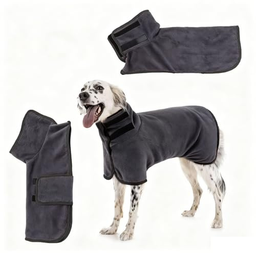 Hunde Bademantel Badetuch,Windhunde-Wintermantel Hundebademantel Extra Saugfähig,Mikrofaser Hundebademantel für mittelgroße und große Hunde, Mit Verstellbarem Klettverschluss (Grau,M)