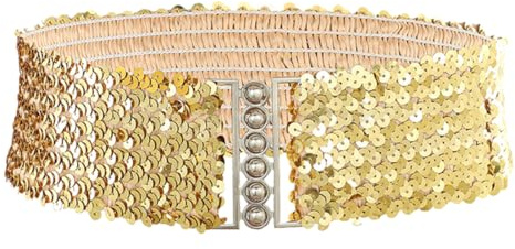 Pailletten Breite Gürtel Damen, Glänzender Taillengürtel, Damen Breiter Elastischer Taillengürtel Vintage Stretchy Kleid Gürtel, Gold