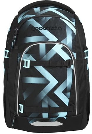 Coocazoo MATE Schulrucksack „Laser Lights”, schwarz-türkis, ergonomischer & anpassbarer Tornister, höhen- & größenverstellbar, mit Brustgurt & Hüftgurt, ab der 3. Klasse
