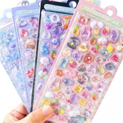 4 Blatt3D Sticker Set Mit Süße Cartoon Sticker,Sticker tiereWiederverwendbare Mini Für Handyhülle Notizbuch Stil KinderBelohnung Geschenk Tagebuch Laptop Wasserflasche DIY Basteln
