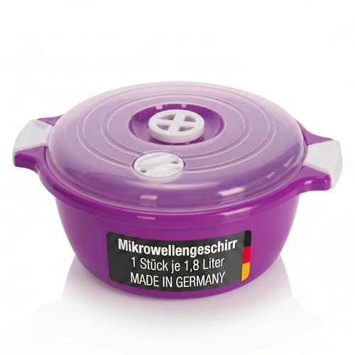 Lantelme Mikrowellenschüssel mit 1,8 Liter mit Dampfventil in Deutschland hergestellt stapelbar spülmaschinengeeignet Kunststoff Schüssel für Mikrowelle Kühl- Gefrierschrank (Violett)