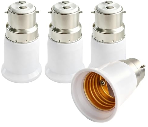 Stamlyn 4Pcs B22 to E27 Adapter Bayonet to Screw Bulb Adaptor for LED Bulbs | B22 to E27 Socket Converter BC to ES Lamp Base Adapter Ceiling Fan Light Fitting Adaptor for Incandescent CFL LED Bulbs