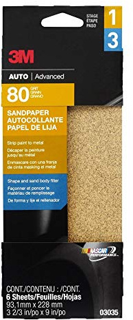 3M Sandpaper, 03035, 80 Grit, 3 2/3 in x 9 in, 6 Sheets