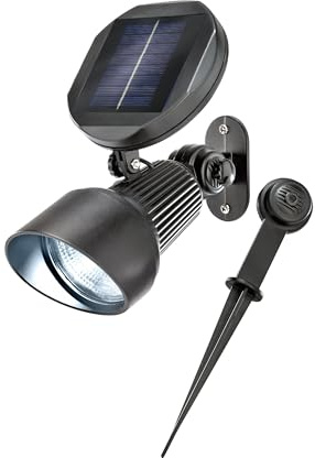 Esotec Solarstrahler kaltweiß für Garten, Solar Spot außen Alugehäuse 10213 | Solarstrahler kaltweiß, Alugehäuse, LED Spot, 6000K, Wand- & Bodenmontage, NiMh Akku wechselbar, 8h, Gartenstrahler IP44