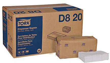 Tork Advanced Soft D820 Mini-Serviettenspender, 1-lagig, 33 cm Breite x 30,5 cm Länge, Weiß (Packung mit 12 Packungen, 500 Stück pro Packung, 6.000 Servietten)