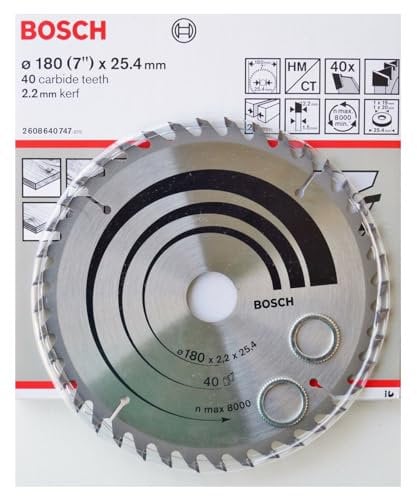 Bosch Lama per sega circolare HM CT 180 X 25,4 mm con 2 Anelli Riduttori su 19 e 20 mm 40 denti 2608640747
