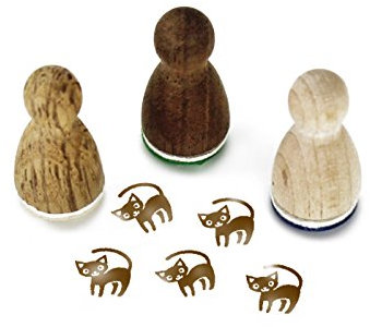 Stemplino® Ministempel - Motiv: Katze - 12mm Durchmesser - Holzstempel Kinder Stempel Bullet Journal Stempel mit Katzen Motiv Katze Stempel