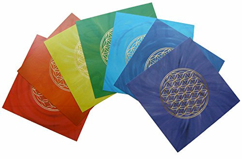 atalantes spirit - Blume des Lebens Postkarte - goldene Reliefprägung - 7 Karten in Chakrenfarben - Set - Größe 15 x 15 cm, mehrfarbig