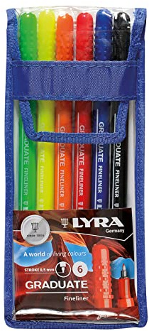 LYRA Graduate Synthetic Fine Tip Fineliner 6 Pieces in Assorted colours | For Art Students and Schools