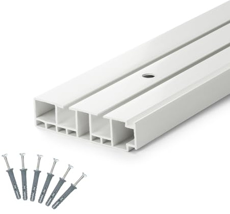 DQ-PP GARDINENSCHIENE – 330cm – PVC – 2-läufig – Weiss – inkl. Befestigungsmaterial – 3,3m (150cm + 2 x 90cm + 2 x Verbinder) – Gardinen Schiene Vorhangschienen