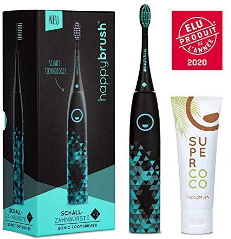 happybrush® Elektrische Schallzahnbürste | Elektrische Zahnbürste Schall VIBE 3 Schwarz mit Aufsteckbürste (-)