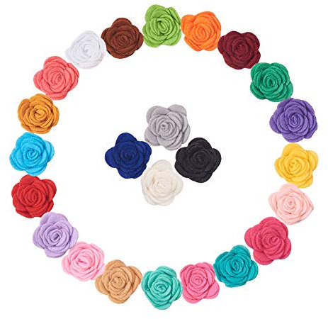 WANDIC Filz Rose Blumen, 24 Stück Selbstklebende Filz Stoff Blumen für Ornamente, Handarbeiten, Stirnband, Kleidung,Haarschmuck