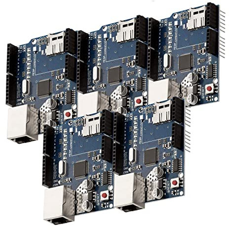AZDelivery 5 x W5100 Ethernet Shield de Extensión Internet Compatible con Arduino Incluido un E-Book!