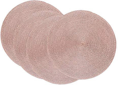 SCF2017 Runde gewebte Glitzer Plastik Tischsets,38cm,4er Set,Roségold