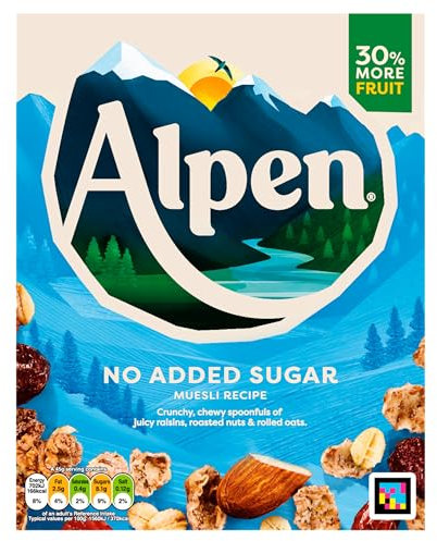 Alpen No Added Sugar Muesli, Breakfast, High in Fibre, Vegetarian, Low Sugar, (Pack of 10) 550g