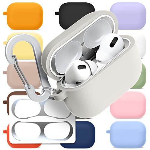 superdivision [3 in 1] AirPods Pro 2 / Pro Silicone Case + Anti-Lost Carabiner + Dust Guard Metal Film, Protective Cover with Keychain for Apple AirPods Pro (2022/2019) [Front LED Visible]