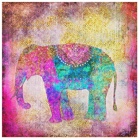 Glasbild - Bunte Collage - Indischer Elefant 50 x 50cm