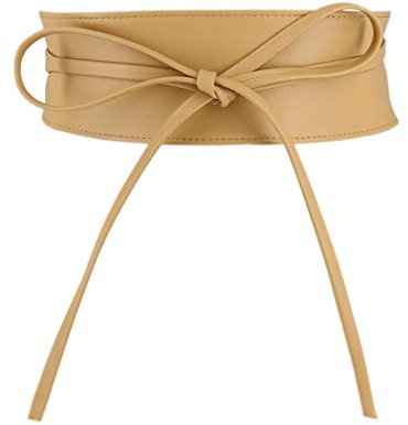 FASHIONGEN - Echtem Rindsleder Vollnarbenleder Obi Gürtel für Damen, Bindgürtel, CASSIANE - Beige, S-M