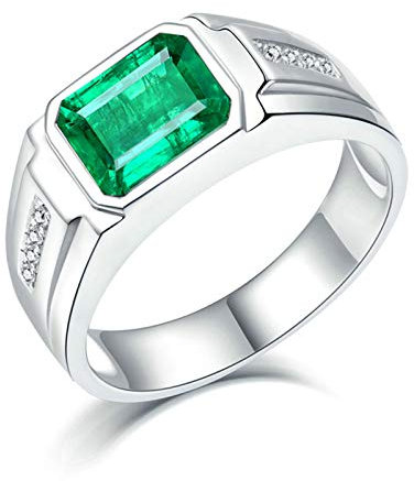 Bishilin Weißgold Ringe 750 18K Ehering Bandring mit 1.9ct Smaragd, Damen Verlobung Ringe Diamant Echt Große 53 (16.9)