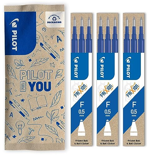 PILOT FriXion Ersatzminen 0.5 – Farbe Blau – FriXion Nachfüllminen mit radierbarer Tinte – Kompatibel mit FriXion Ball & FriXion Clicker 0.5 – feine Stärke – Gel-Tintenrollermine, 1 Stück (3er Pack)