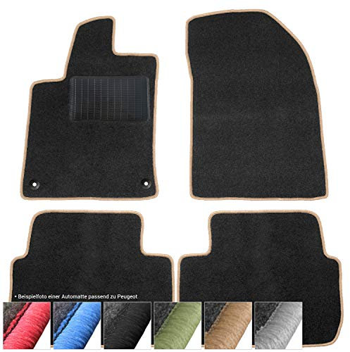 moto-MOLTICO Fußmatten Auto - Velours Autoteppiche passend für Peugeot 307 CC FL (2005-2008) - 4-teiliges Set - Schwarze Automatten mit Beigen Ziernähten