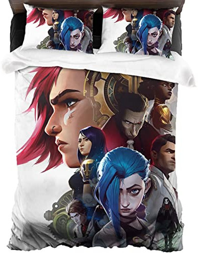 Arcane Kinder Bettwäsche Mikrofaser Weicher Bettbezug 3 teiliges Set - 1 Bettbezug 2 Kissenbezug Anime Spiel Bettwäsche-Sets (135x200cm+80x80cmx2, Arcane1)