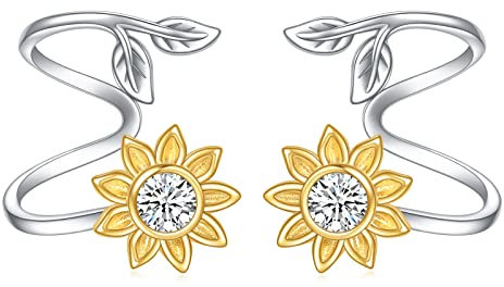 Pendientes de girasol para mujer, de plata de ley, con diseño de flor, trepador, aretes hipoalergénicos, regalos de joyería, Plata de ley, No es una piedra preciosa