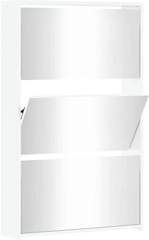 vidaXL Schuhschrank, Spiegel, 3 Ebenen, Schuhschrank, Schuhschrank, Eingang, Flur, weiß, glänzend, 63 x 17 x 102,5 cm
