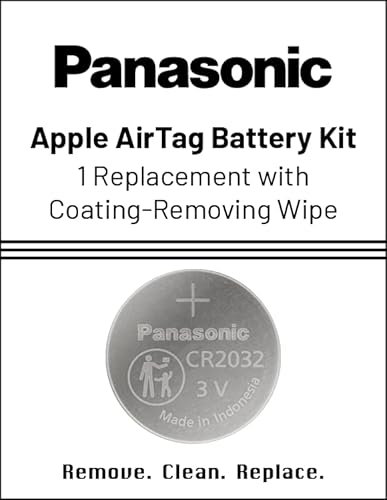 Panasonic AirTag CR2032 Battery Kit with Bitter Coating Removal Wipe, Genuine Apple Approved Replacement for AirTag