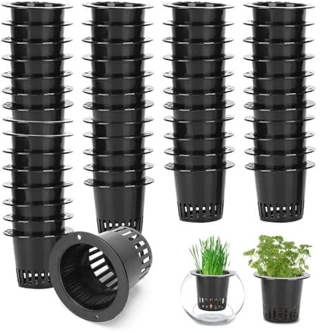 Tomotato Hydrokultur Netztöpfe, 50 Stück Hydroponic Hydrokultur Net Pot, 3.5 cm Kunststoff Pflanzen Mesh Topf für Gemüse Orchidee Aquaponik (Schwarz)