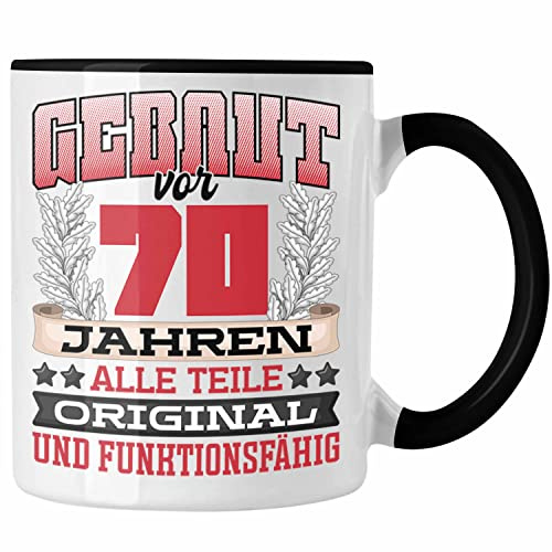 Trendation - 70er Geburtstag Tasse Geschenk Frauen Männer Spruch Gebaut Vor 70 Jahren (Schwarz)