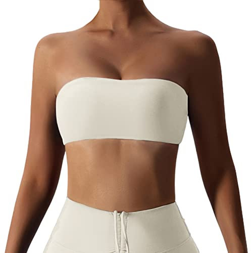 GXIN Frauen trägerlos Bandeau BH gepolstert Dehnbare Bandeau Tube Top Workout Yoga Sport BHS (as3, Alpha, s, Regular, Regular, Standard, Beige)