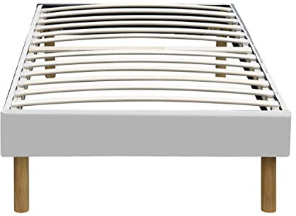 Provence literie Gregory - Solide et Confortable Sommier Tapissier Blanc + Pieds en 20 cm pour Matelas en 90x190-13 Lattes