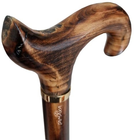 TAMAKA® Gents Handcrafted Scorched Handle Wooden Derby Cane With Collar Walking Stick Mens Ladies - 94cm (37)