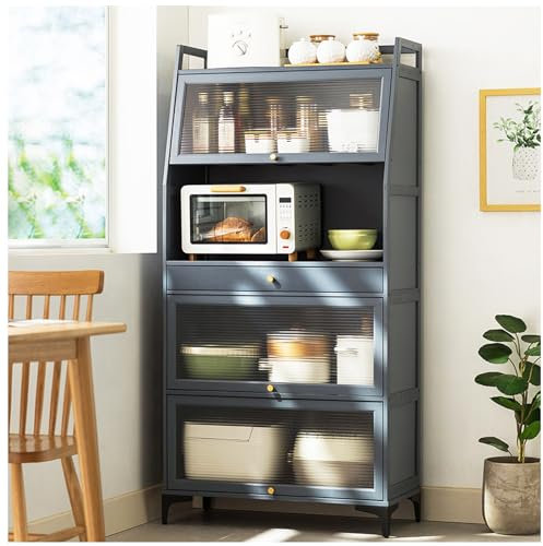 ARMERI Küchen Pantry Schrank Lagerung Hutch w/Mikrowelle Stand Weinregal, Freistehende Pantry Buffet Schrank Bambus Schrank, mit Türen und Schubladen für Home,158×77cm/62.2×30in