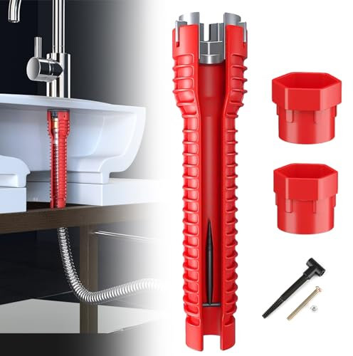 IBEIKE 8 in 1 Faucet Wrench Tool Set for Kitchen - Red Plumbing Tools Tap Sink Spanner Tap Multi-Purpose Wrench Tool for Tight Space, Sink Toilet Bowl, Bathroom Repair Installation